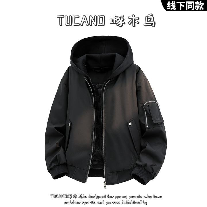 啄木鸟冬季大码连帽假两件羽绒服男青少年90白鸭绒休闲百搭外套