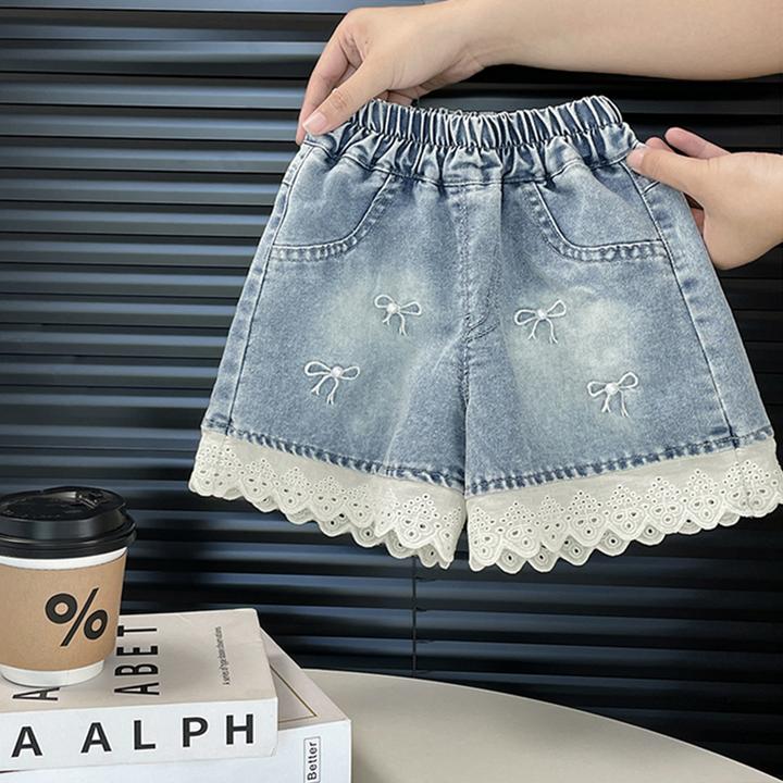 儿童牛仔短裤夏季2025新款女童外穿洋气百搭薄款花边中小童热裤潮