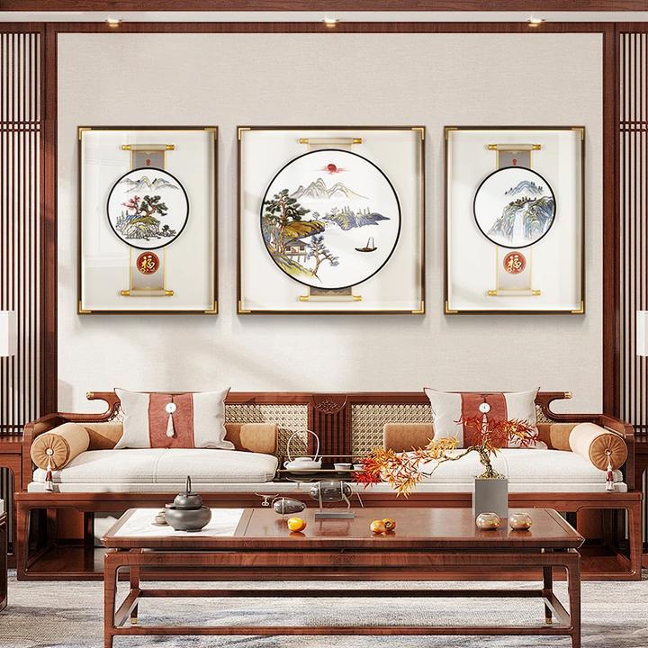 2025新款高端刺绣装饰画旭日东升客厅沙发背景墙挂画轻奢实物壁画