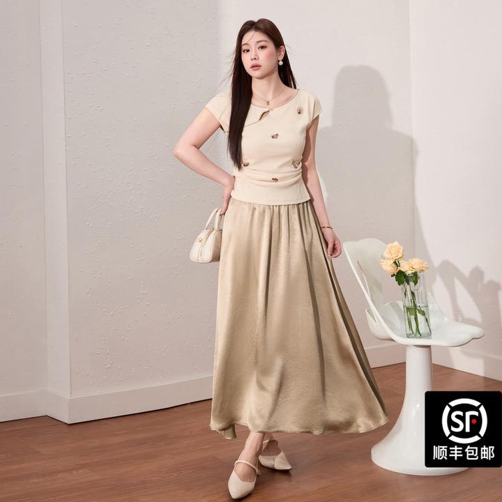 蓝语大码女装法式短袖T恤醋酸凉感透气半身裙2025显瘦两件套10851