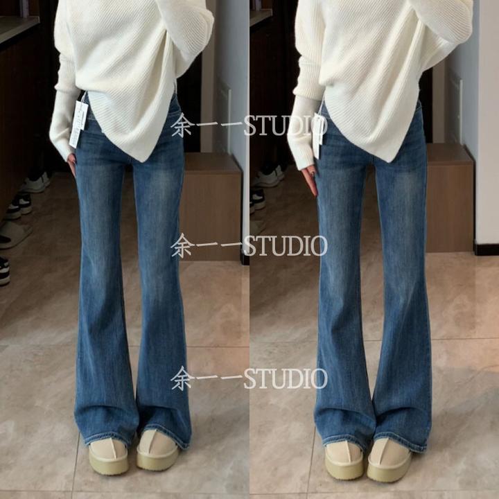 简约风小众不贴腿微喇裤女高腰显瘦弹力小个子九分喇叭牛仔裤长裤