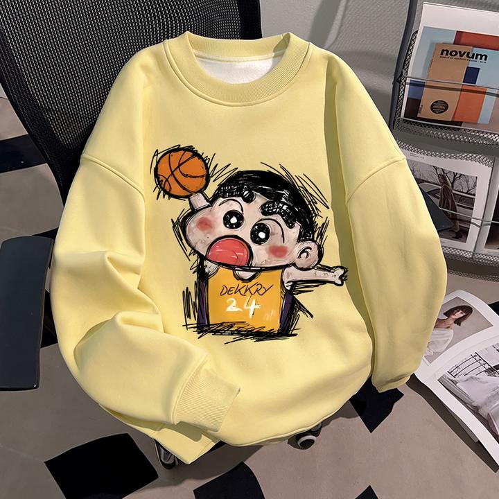 Dekkry卡通小新篮球印花秋冬套头圆领卫衣男女百搭宽松情侣装上衣