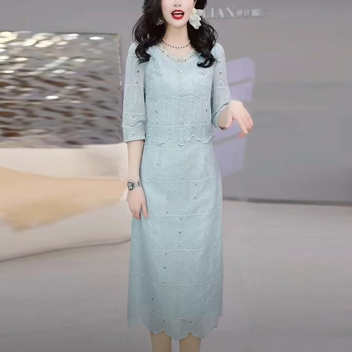 人棉轻奢女装2025春夏季新款优雅品质气质名媛高贵假两件连衣裙子