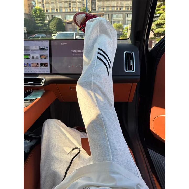 白花灰色美式条纹卫裤男女款垂坠感宽松三条杠裤子直筒休闲运动裤