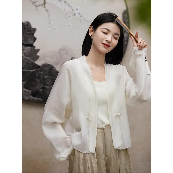 国风新中式C衬衫上衣飘逸外搭开衫短外套女2024新款妨晒衣夏