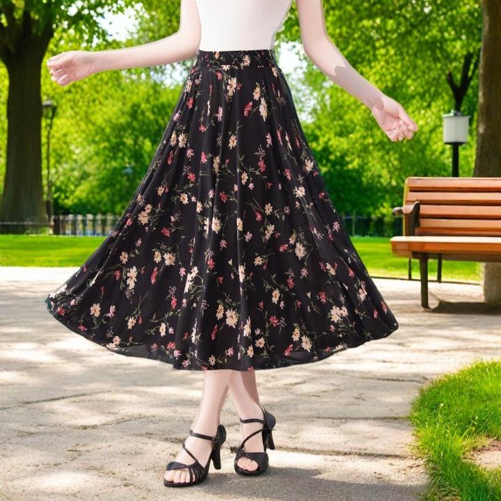 夏季女士碎花半身裙2025新款妈妈洋气时尚印花百褶垂感冰丝裙子