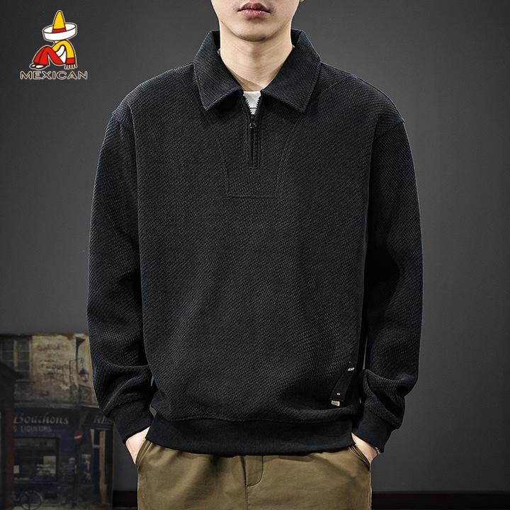 Mexican/稻草人潮流欧棉绒针织卫衣男款春季宽松大码休闲翻领上衣