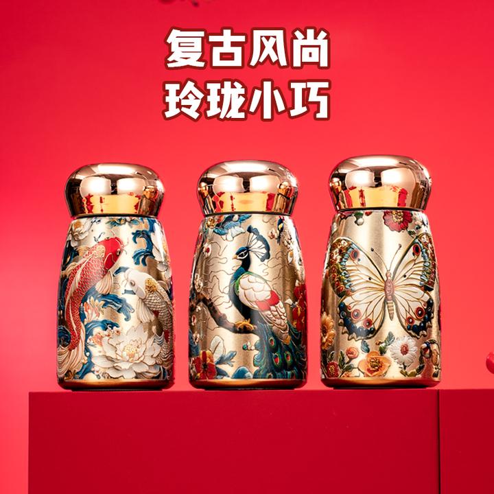 国潮创意手绘中国风迷你显温316不锈钢保温杯便携式女士泡茶水杯