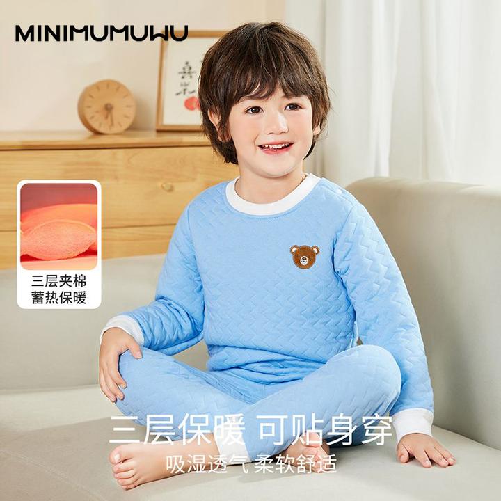 男女宝宝冬季保暖秋衣裤空气棉婴儿秋冬款夹棉打底儿童内衣套装