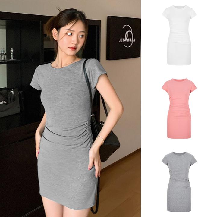 修身褶皱连衣裙女显瘦内搭打底包臀A字短裙