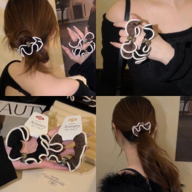 韩国轻奢牛奶丝丝滑发圈木耳边闪钻韩系轻奢发绳高弹力头绳皮筋