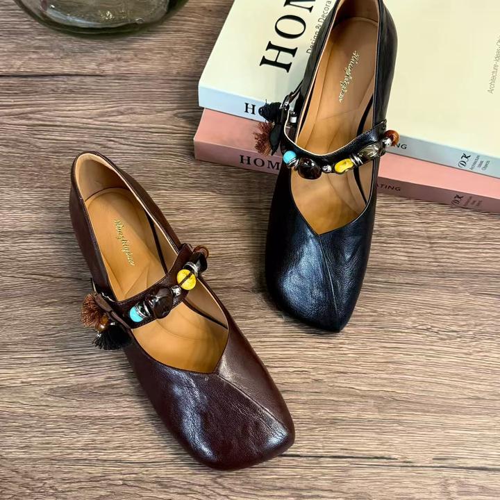 法式复古玛丽珍鞋女2025春季新款一字带棕色低跟单鞋软皮奶奶鞋子