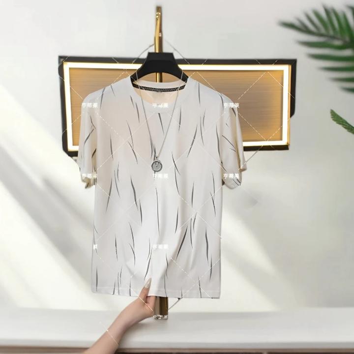 Hentillai夏季短袖T恤男士时尚扎染印花潮流帅气百搭宽松圆领半袖