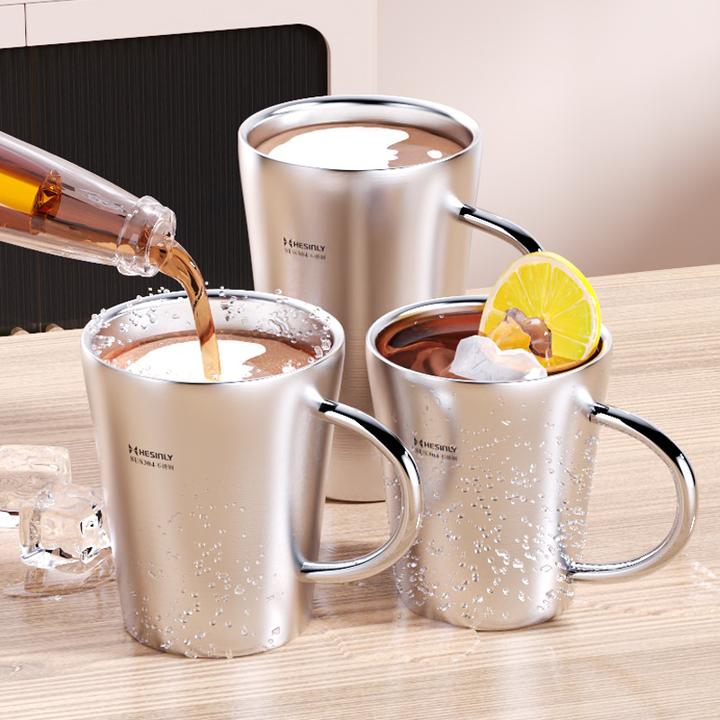 304不锈钢杯双层马克杯带手柄儿童口杯学生防烫喝水杯办公室茶杯