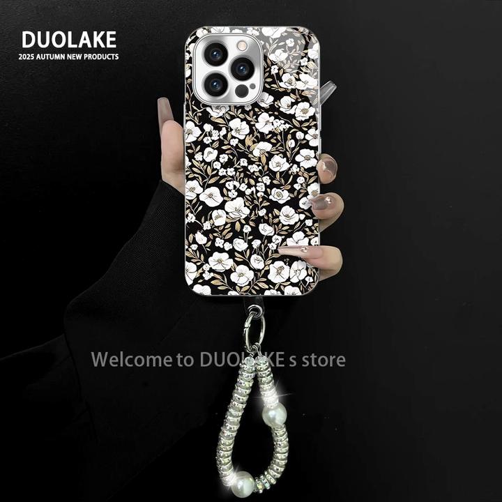 适用于苹果/oppo/华为/vivo/小米轻奢山茶花电镀玻璃手链手机壳女