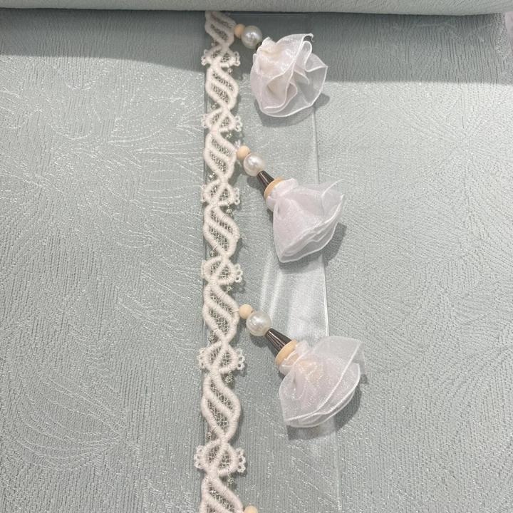 致远花边原木蕾丝透明立边窗帘装饰花边带小吊球精致美观