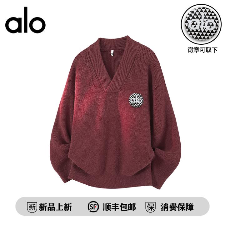 alo潮牌 秋冬季慵懒风美式潮牌V领毛衣男休闲宽松百搭针织衫外套