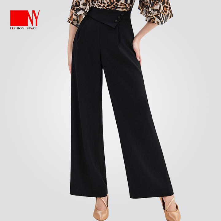 NY25217K纳艺摩登斜纹阔腿裤高腰直筒休闲裤宽松垂感显瘦喇叭裤