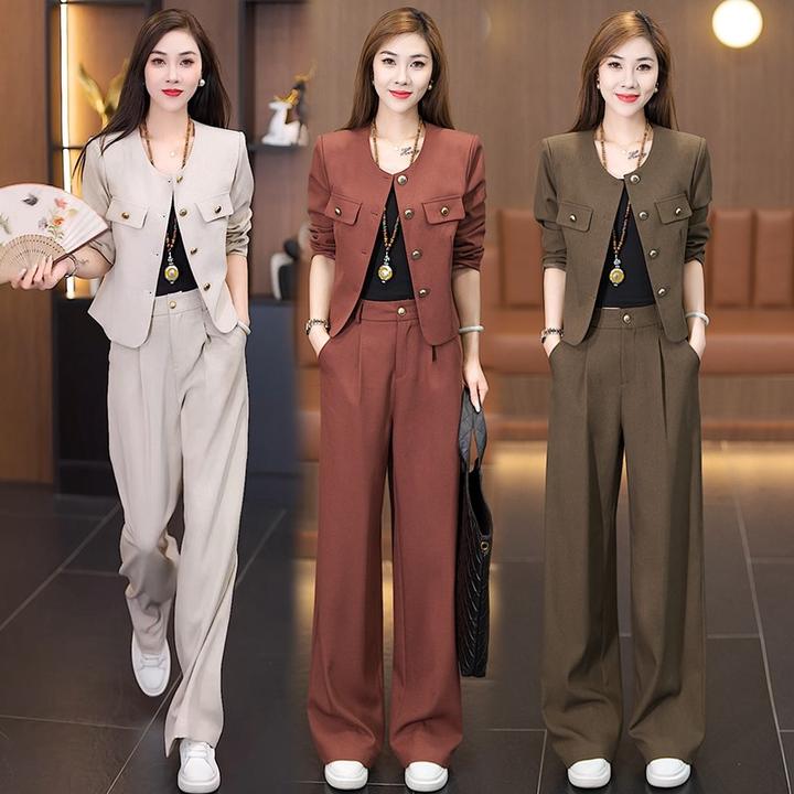 洋派质减龄高级感时尚套装女2025秋季穿搭小西装外套阔腿裤两件套
