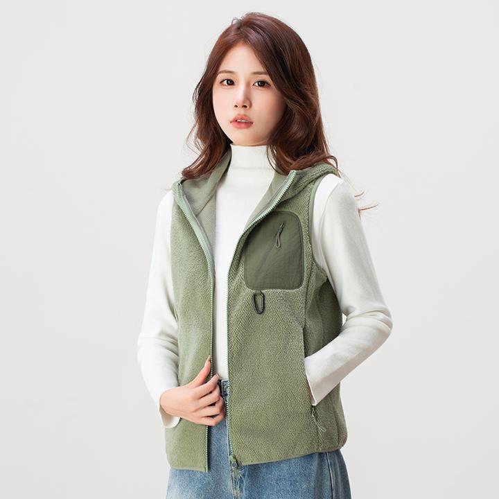 时尚秋冬摇粒绒背心马甲女士加绒加厚保暖抓绒立领坎肩休闲马夹