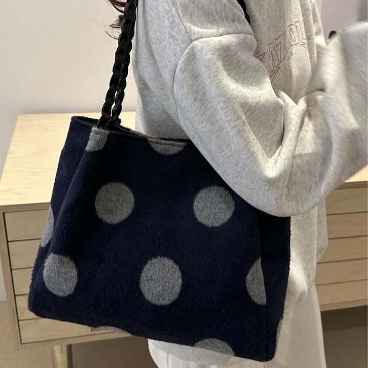 2025新款秋冬复古波点绒面手提包女大容量单肩腋下包包链条托特包