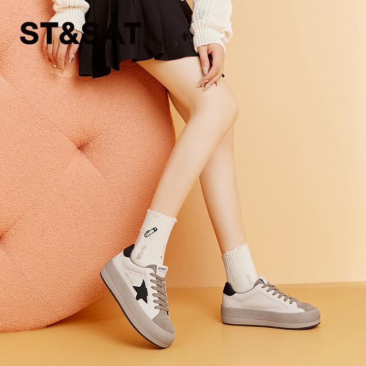 星期六休闲板鞋女鞋2024新款冬季时尚百搭厚底真皮星星鞋脏脏鞋子