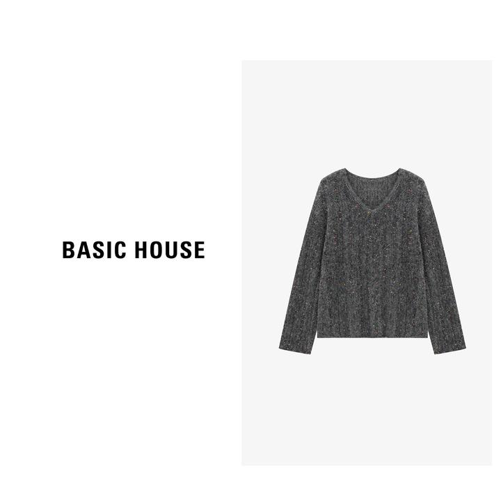Basic House/百家好琥珀流光长袖针织休闲毛衣-B0625B5KQM2