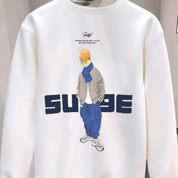 【 WOH ！官方正品 】 美式潮牌圆领卫衣男2025秋冬新款卡通印花打底