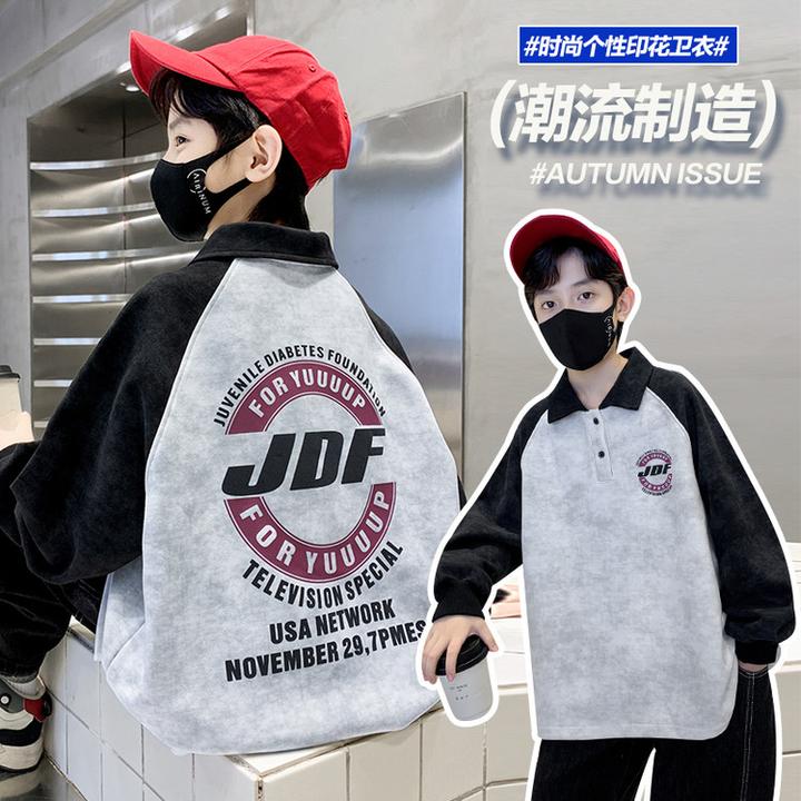 男童春秋季时尚帅气POIO衫中大童潮酷流行长袖卫衣