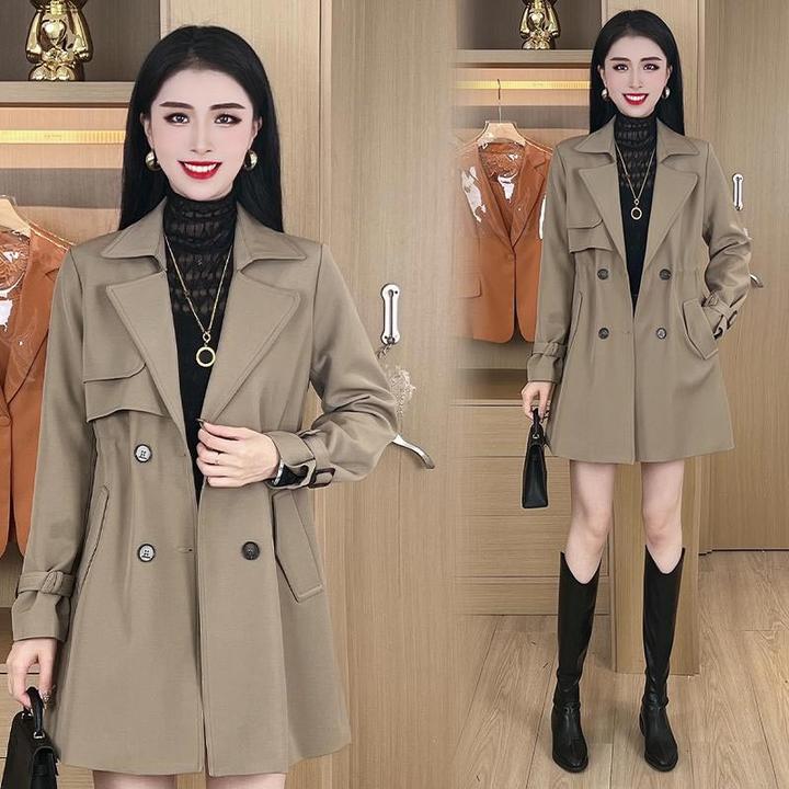欧洲站时尚双排扣中长款风衣女2025年春季新款设计感气质百搭外套