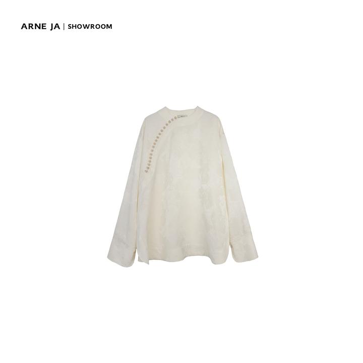ARNE JA｜轻东方主义时髦斜门襟别致花朵提花羊毛天丝上衣A803