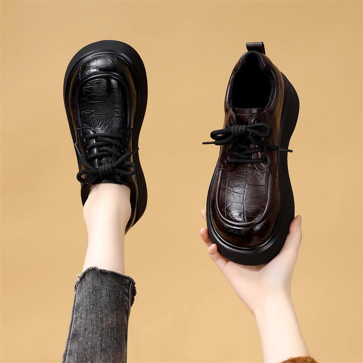 厚底增高乐福鞋女2025冬季新款小个子显瘦单鞋洋气棕色加绒小皮鞋