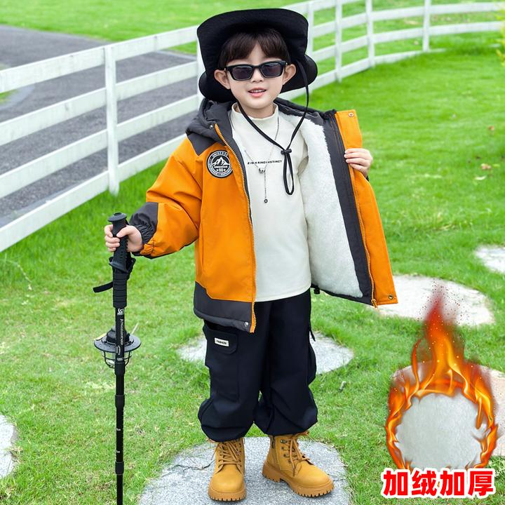 男童外套加绒加厚儿童派克服秋冬2025新款炸街小男孩冬装冲锋衣服