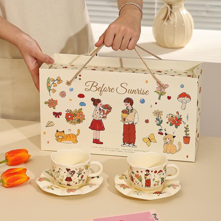 高颜值可爱陶瓷咖啡杯情侣杯子小众马克水杯家用结婚新婚礼盒套装