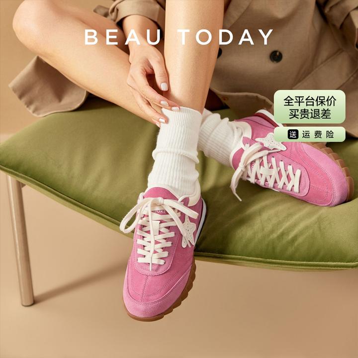 BeauToday【轻奢牛绒】樱花派哒星真皮亲肤时尚运动轻奢鞋子新款