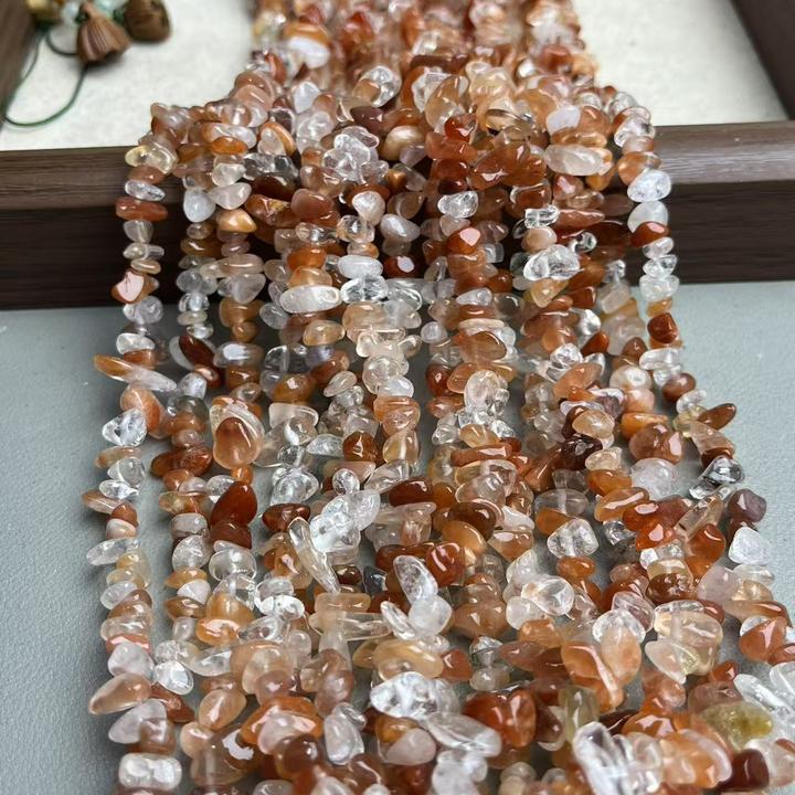 天然红兔毛碎石散珠75cm左右半成品可DIY做手串手机链毛衣链配珠