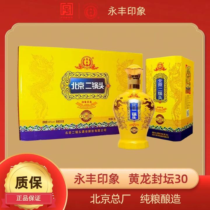 永丰牌中华老字号北京二锅头印象大黄龙清香型白酒2瓶装46度500ML