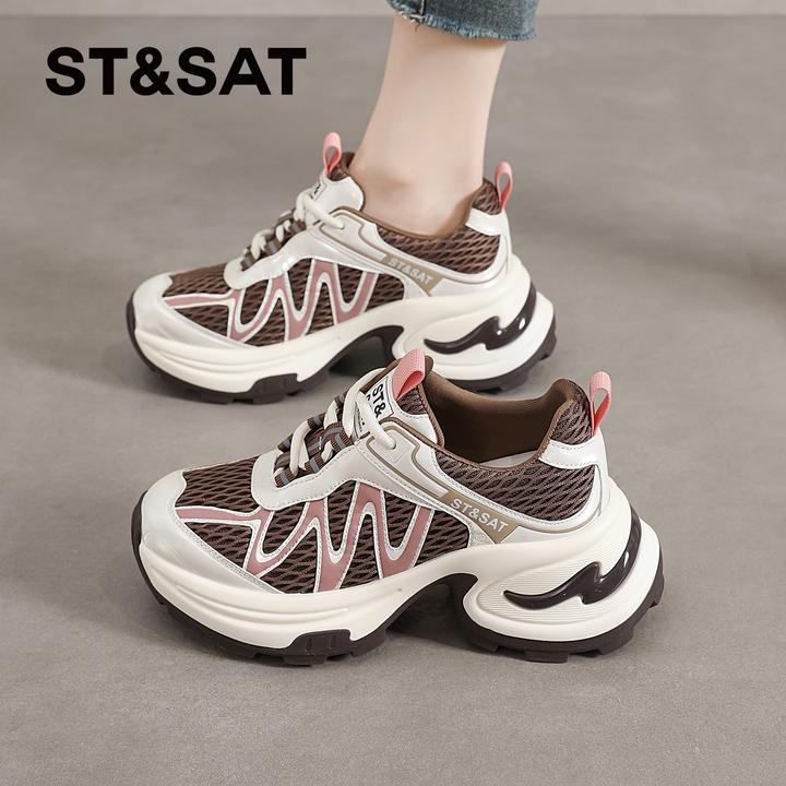 星期六休闲轻奢鞋子女士2025新款秋季上班鞋子透气百搭拼色网面鞋