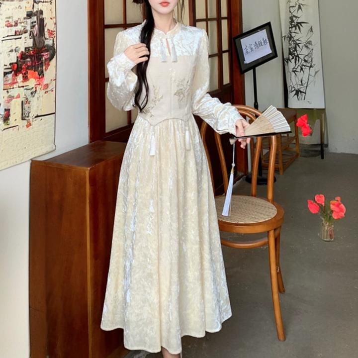 锡特帕第新中式复古国风旗袍长裙春季气质提花盘扣丝绒连衣裙女