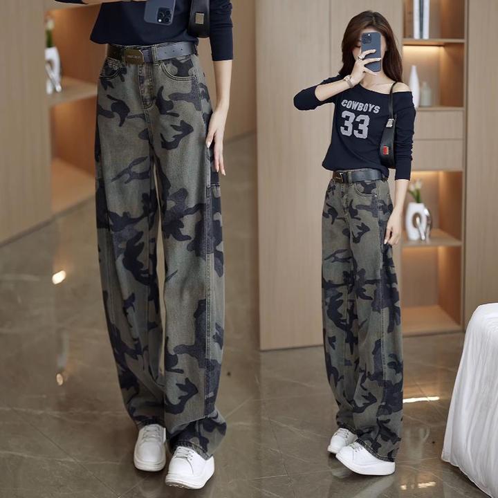 美式复古牛仔裤女2025新款秋冬迷彩弯刀裤抗皱不鼓包百搭显瘦裤子