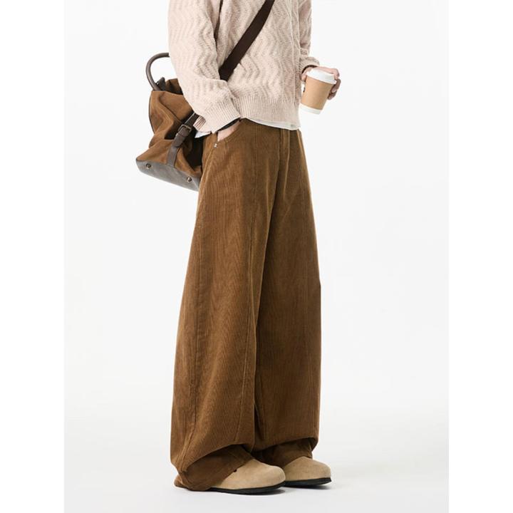 美式复古灯芯绒裤男款秋冬潮牌宽松慵懒风休闲裤棕色直筒阔腿卫裤