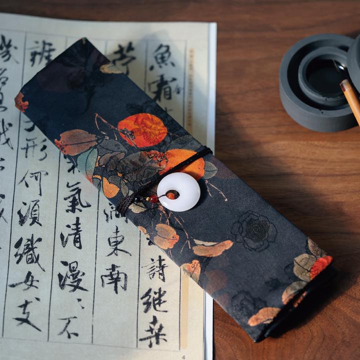 香云纱手工笔帘笔袋中国风古风钢笔毛笔大容量收纳包多功能文具袋