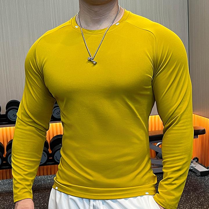 新款男士极简运动健身上衣跑步训练服休闲长袖T恤高弹休闲春秋