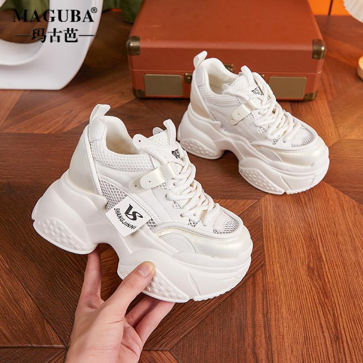 MAGUBA/玛古芭厚底内增高老爹鞋女夏季镂空网面女时尚透气运动鞋