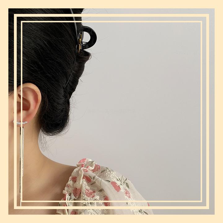 铜合金锆石耳饰 百搭简约优雅新款时尚仙耳环长款流苏前后两戴锆