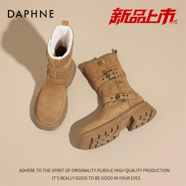 达芙妮2025冬季新款加绒保暖西部靴女款复古英伦风短靴粗跟马丁靴