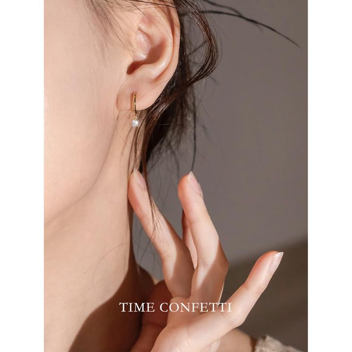 黄铜耳饰  镀K金【孙二娘】气质法式欧美潮流极简锆石耳扣TC 6774