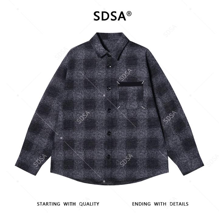 SDSA男士秋冬新款痞帅男装格子长袖衬衫四角缝线口袋设计翻领衬衣