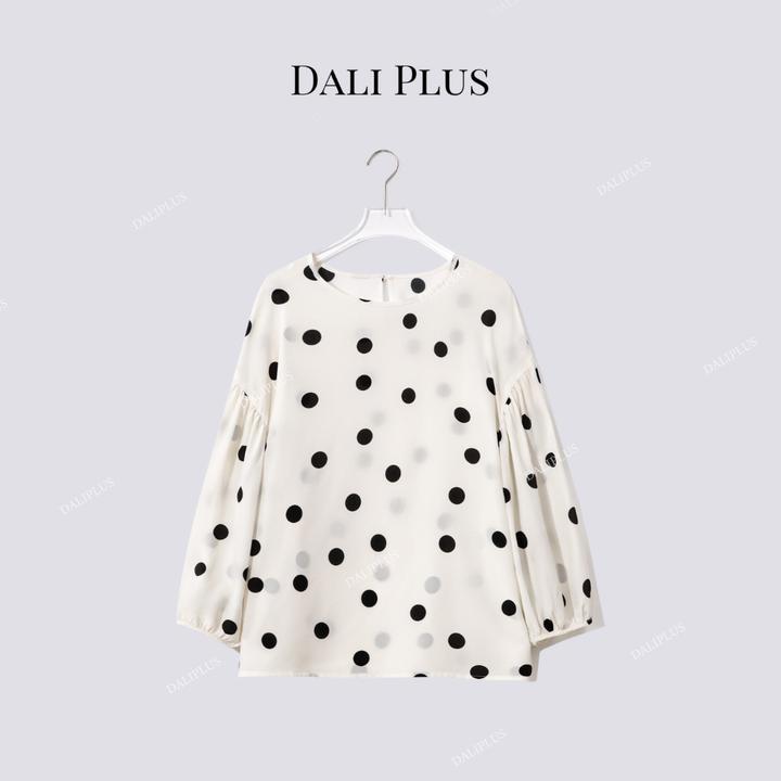 DALI PLUS“真丝波点”重磅桑蚕丝圆领慵懒衬衫-D5SZ8070
