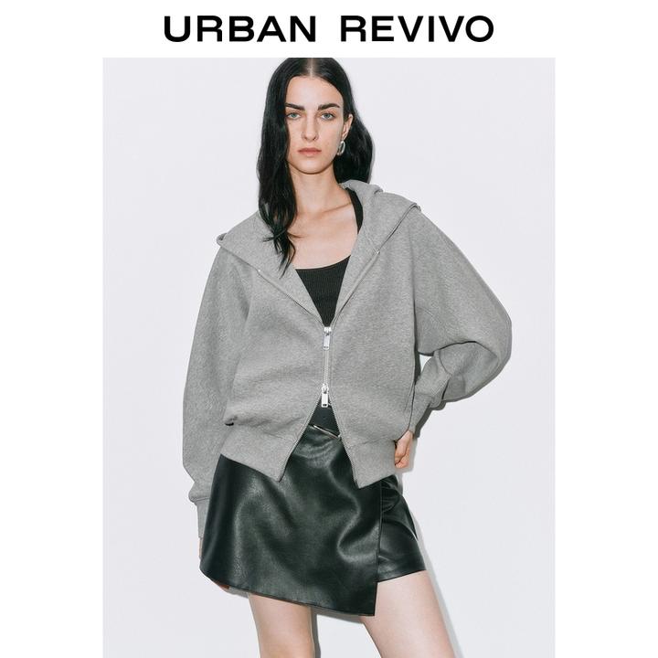 UR2025秋季新款女装时尚休闲格雷系双拉链连帽外套UWJ150026+